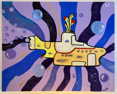 a painting of a yellow guitar with a pineapple on it at The Baltic Townhouses by Serviced Living Liverpool in Liverpool