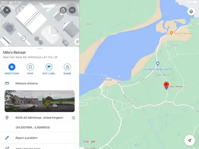 a screenshot of a map and a screenshot of a google maps at Milo’s Retreat in Arnside