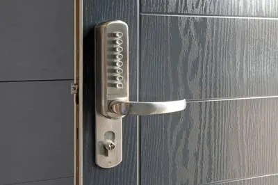 a close up of a door with a handle at Blackbird Luxury Accommodation Studio Room 9 in Blackpool