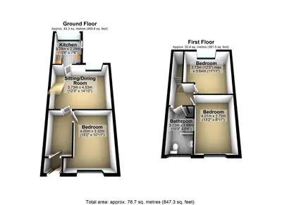 a rendering of a floor plan of a house at Spacious 3 BR House in PR6 Free Parking & WiFi Sleeps 6 in Chorley