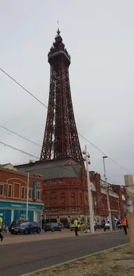 a eiffel tower in the middle of a street at Coast Accommodation Station Road Apartments in Blackpool