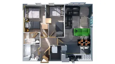 a rendering of a tiny house with a floor plan at Sidemersey Livings- Convenient and Central 2-Bedroom Haven in L1, Secured Parking in Liverpool