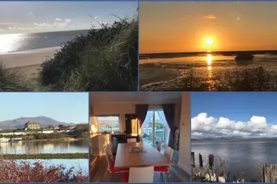 a collage of four pictures of the same sunset at Combe-n-Sea in Haverigg