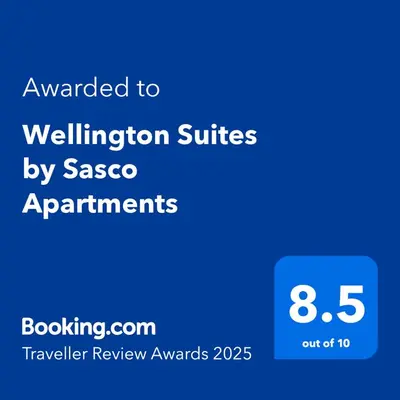 a screenshot of a cell phone with the text awarded to villification suites by s at Wellington Suites by Sasco Apartments in Blackpool