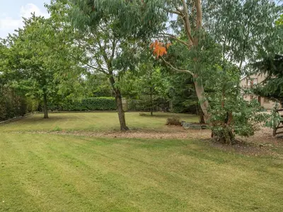 a park with two trees and a grass field at Highfield Cottage in Poulton le Fylde