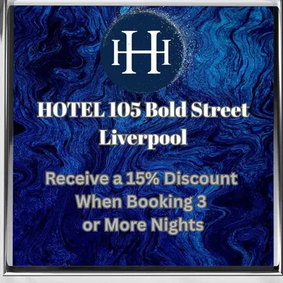 a poster for a hotel bold at Hotel 105 in Liverpool