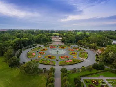 an aerial view of a garden with flowers in a park at Alexandra Hotel in Blackpool