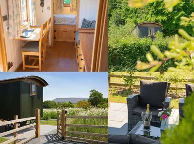a collage of photos of a house with a garden at Woody's Retreat in Bolton by Bowland