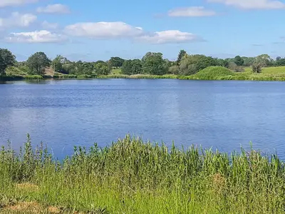 a view of a large lake with grass and trees at The View - Uk36812 in Whalley