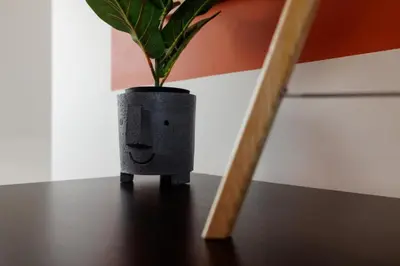 a black vase with a plant on a table at Everton Valley House - Air Host & Stay - Close to city centre in Liverpool