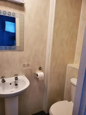 a bathroom with a sink and a toilet at the cumbrian hotel in Blackpool