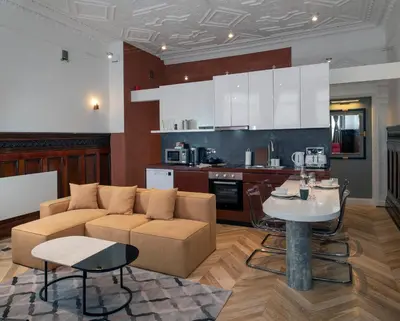 a living room with a couch and a table at Trueman Court Luxury Serviced Apartments in Liverpool
