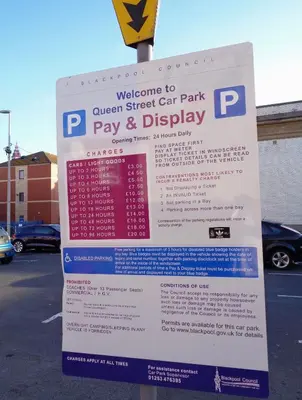 a parking sign on a parking lot at Deco apartment 5 min walk from Blackpool tower sleeps 12 in Blackpool