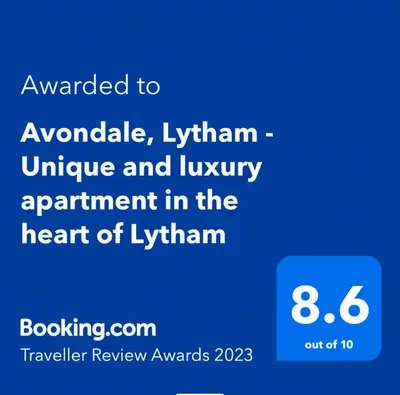 a screenshot of a phone with the words awarded to avalanche hymn unique at Avondale, Lytham - Unique and luxury apartment in the heart of Lytham in Lytham St Annes