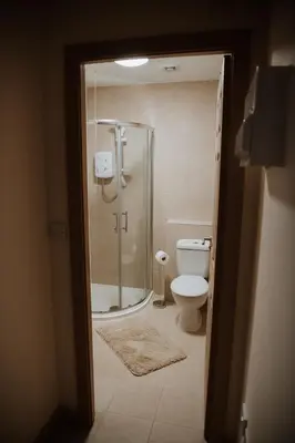 a bathroom with a shower and a toilet at Flat 5 Lovely 1-bedroom flat in Liverpool in Liverpool