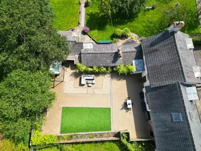 an overhead view of a house with a lawn at Abbey Farm House Ormskirk in Ormskirk