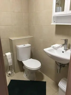 a bathroom with a toilet and a sink at Modern 1 bedroom flat perfect for match or city break in Liverpool