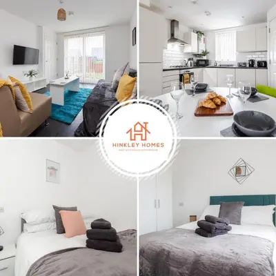 a collage of photos of a living room and a kitchen at Newbuild 4bed - City Centre - Free secure parking! By Hinkley Homes Short Lets & Serviced Accommodation in Liverpool
