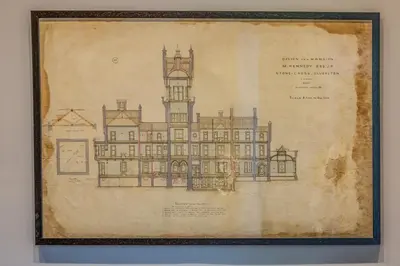 a drawing of a building with a tower at The Lucy Suite Stone Cross Mansion in Ulverston