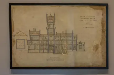 a drawing of a building on top of a wall at The Theobold Suite Stone Cross Mansion in Ulverston