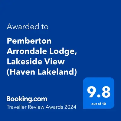 a screenshot of a cell phone with the text awarded to perrier appendable lodge at Pemberton Arrondale Lodge, Lakeside View (Haven Lakeland) in Flookburgh