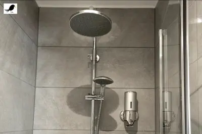a shower with a shower head in a bathroom at Blackbird Accommodation and Luxury Apartments room 15 in Blackpool