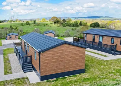 an aerial view of a house with a roof at Ribble Valley View in Langho