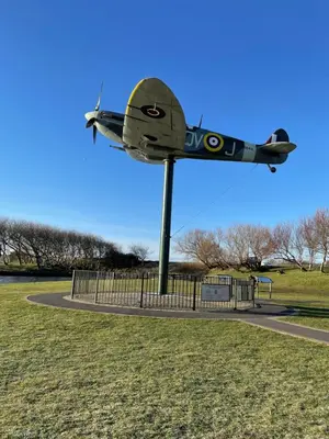 a small plane on a stand in a field at Ashton Mews apartment with free parking in Saint Annes on the Sea