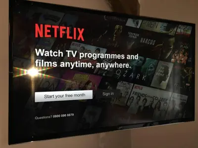 a television screen with a netflix website on it at Warehouse Apartment-1 King Bed Sleeps 2 in Ulverston