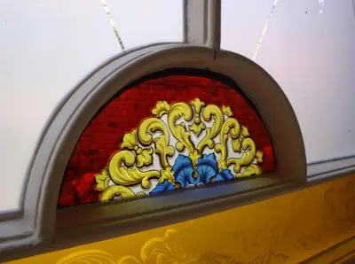 a stained glass window in a building at Bay Villa in Grange Over Sands