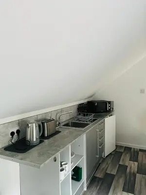 a kitchen with a sink and a counter top at Green Little Acre in Little Singleton