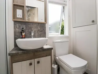 a bathroom with a sink and a toilet at Lilac Lodge in Carnforth