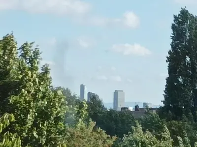 a group of trees with buildings in the background at Victorian Renovation Room 6 in Liverpool