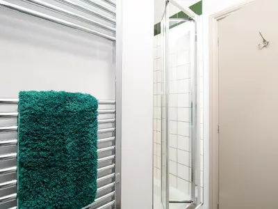 a green rug on a wall next to a mirror at Methera Cottage - Uk41487 in Spark Bridge