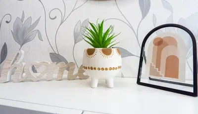 a vase sitting on a shelf with a plant in it at Stanley Park House - Air Host & Stay - Anfield in Liverpool