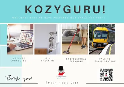 a collage of photos of a train and a website at KozyGuru / Wigan / 2BR 4Beds / Newly Refurbished Stylish Holiday House / Close to Big Retail Park / UWNE034 in Wigan