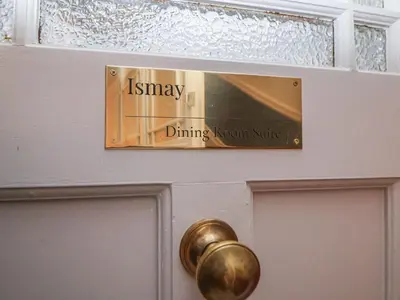 a sign on a door with the words is may drinks northsie at Ismay Dining Room Suite - Titanic Interest in Crosby