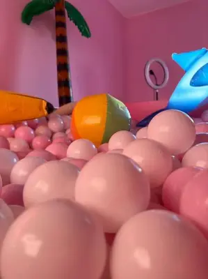 a bunch of pink balloons in a room at #1 Most Viral Pink House w Ball Pit in Liverpool